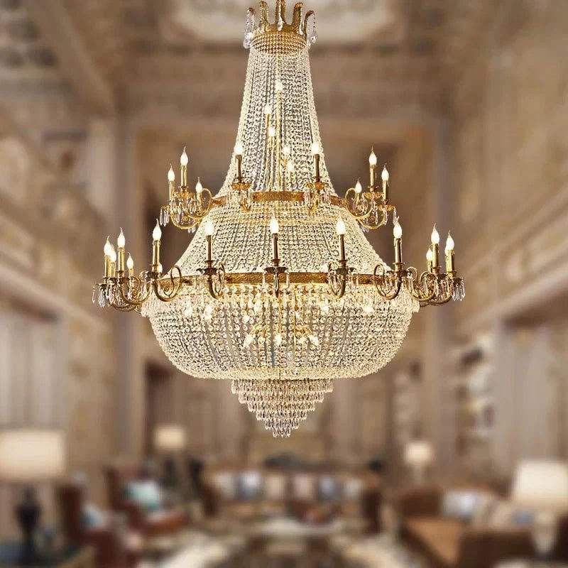 Oversized Luxury Double-layers Golden French Style Crystal Chandelier for Living/Dinning Room/Foyer/Hallway/Staircase - Zelno Lighting