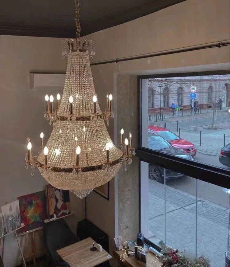 Oversized Luxury Double-layers Golden French Style Crystal Chandelier for Living/Dinning Room/Foyer/Hallway/Staircase - Zelno Lighting