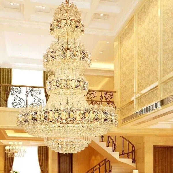 Oversized Luxury Multi-layers Gold Crystal Chandelier For High-ceiling Living Room/Foyer - Zelno Lighting