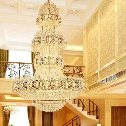 Oversized Luxury Multi-layers Gold Crystal Chandelier For High-ceiling Living Room/Foyer - Zelno Lighting