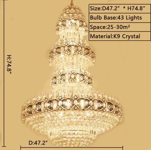 Oversized Luxury Multi-layers Gold Crystal Chandelier For High-ceiling Living Room/Foyer - Zelno Lighting
