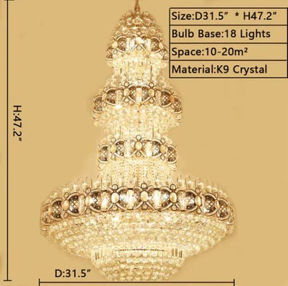 Oversized Luxury Multi-layers Gold Crystal Chandelier For High-ceiling Living Room/Foyer - Zelno Lighting