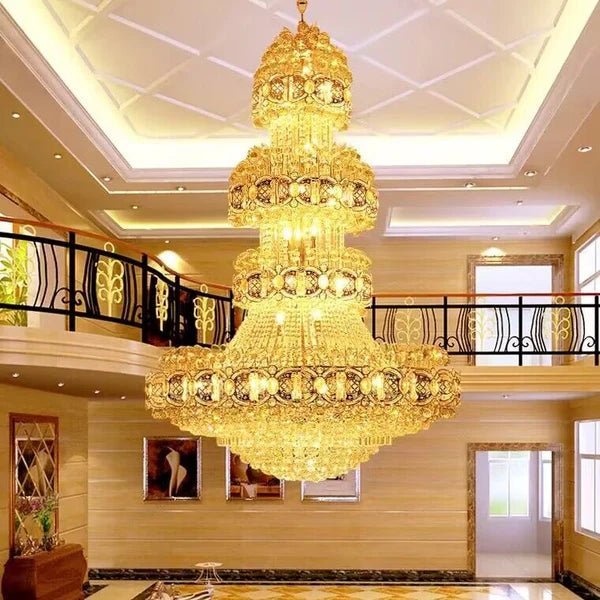 Oversized Luxury Multi-layers Gold Crystal Chandelier For High-ceiling Living Room/Foyer - Zelno Lighting
