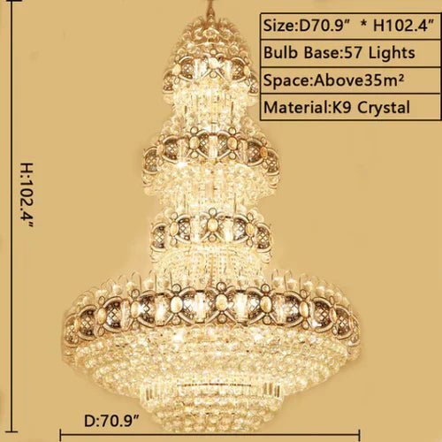 Oversized Luxury Multi-layers Gold Crystal Chandelier For High-ceiling Living Room/Foyer - Zelno Lighting