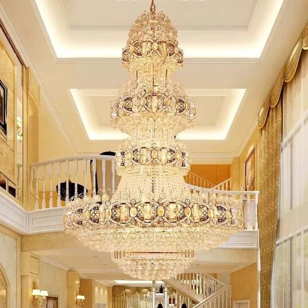 Oversized Luxury Multi-layers Gold Crystal Chandelier For High-ceiling Living Room/Foyer - Zelno Lighting