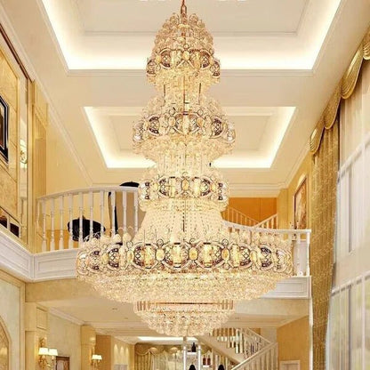 Oversized Luxury Multi-layers Gold Crystal Chandelier For High-ceiling Living Room/Foyer - Zelno Lighting