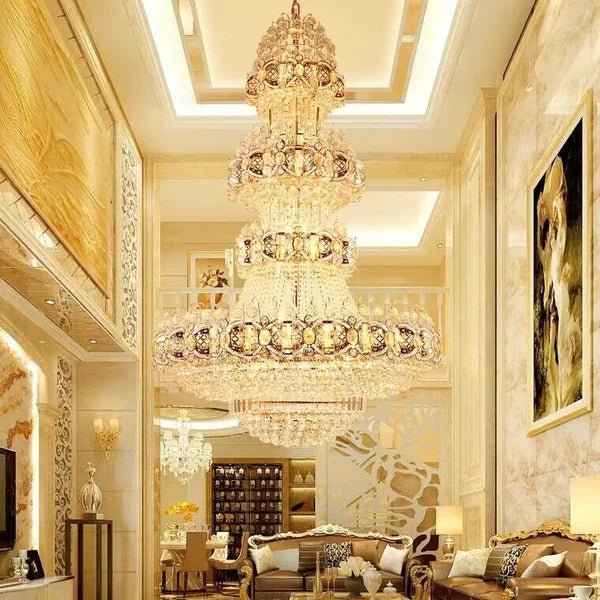 Oversized Luxury Multi-layers Gold Crystal Chandelier For High-ceiling Living Room/Foyer - Zelno Lighting