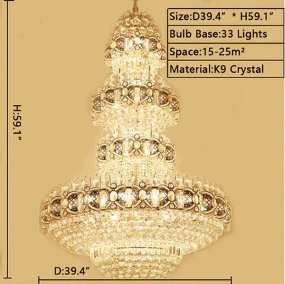 Oversized Luxury Multi-layers Gold Crystal Chandelier For High-ceiling Living Room/Foyer - Zelno Lighting