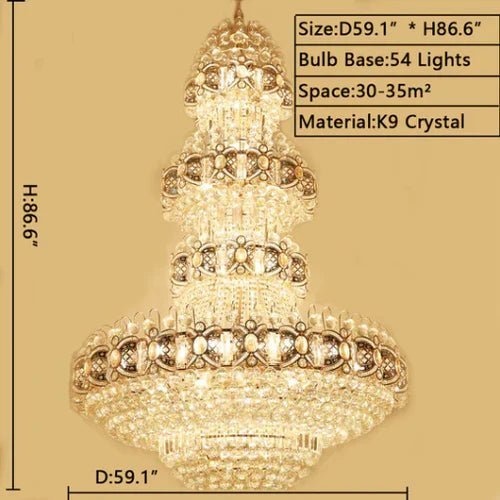 Oversized Luxury Multi-layers Gold Crystal Chandelier For High-ceiling Living Room/Foyer - Zelno Lighting