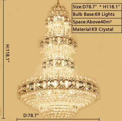 Oversized Luxury Multi - layers Gold Crystal Chandelier For High - ceiling Living Room/Foyer - zelnolighting