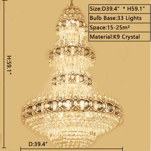 Oversized Luxury Multi - layers Gold Crystal Chandelier For High - ceiling Living Room/Foyer - zelnolighting