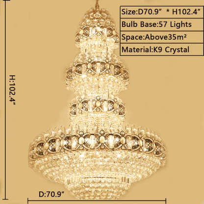 Oversized Luxury Multi - layers Gold Crystal Chandelier For High - ceiling Living Room/Foyer - zelnolighting