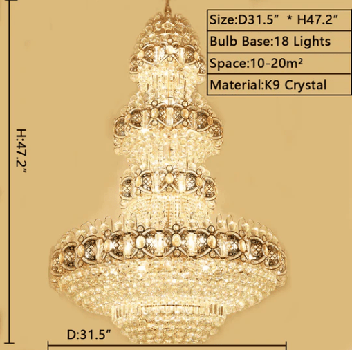 Oversized Luxury Multi - layers Gold Crystal Chandelier For High - ceiling Living Room/Foyer - zelnolighting