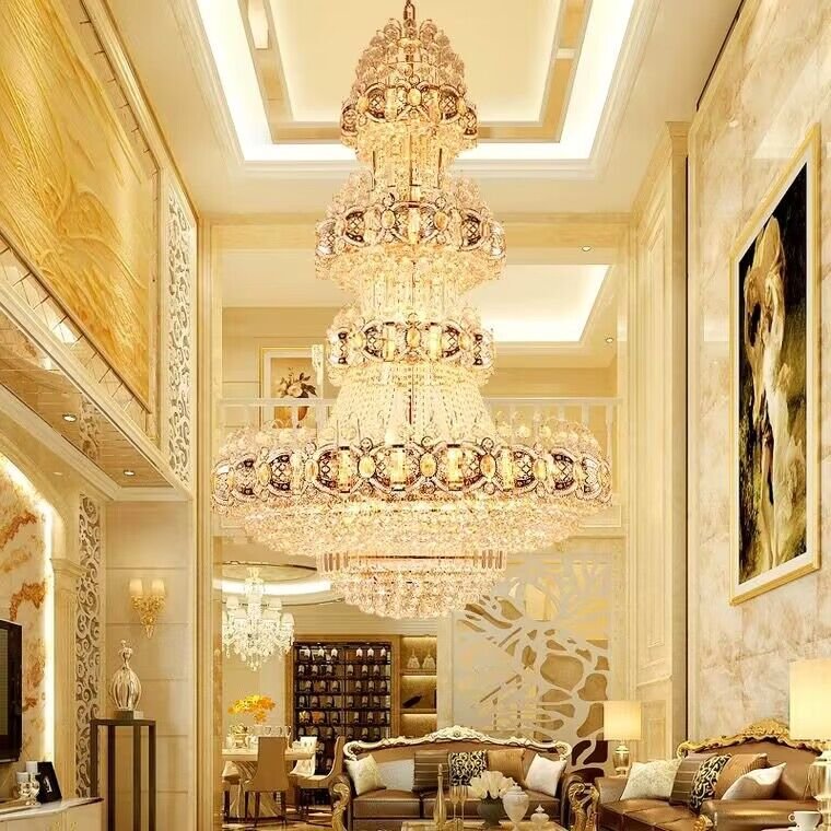 Oversized Luxury Multi - layers Gold Crystal Chandelier For High - ceiling Living Room/Foyer - zelnolighting