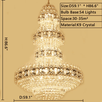 Oversized Luxury Multi - layers Gold Crystal Chandelier For High - ceiling Living Room/Foyer - zelnolighting