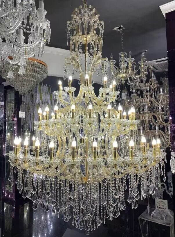 Oversized Luxury Traditional Gold/Chrome Candle Branch Crystal Chandelier for 2-story/Duplex Buildings - Zelno Lighting