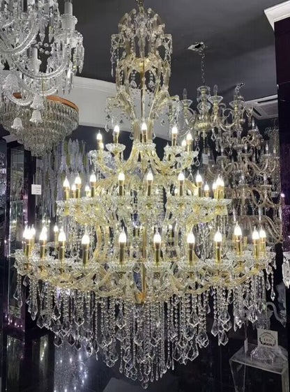 Oversized Luxury Traditional Gold/Chrome Candle Branch Crystal Chandelier for 2-story/Duplex Buildings - Zelno Lighting