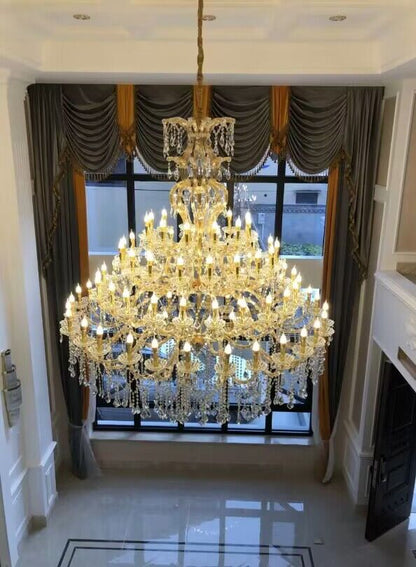 Oversized Luxury Traditional Gold/Chrome Candle Branch Crystal Chandelier for 2-story/Duplex Buildings - Zelno Lighting