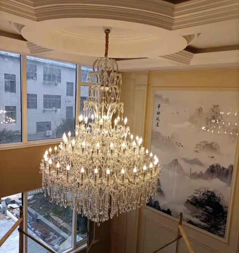 Oversized Luxury Traditional Gold/Chrome Candle Branch Crystal Chandelier for 2-story/Duplex Buildings - Zelno Lighting