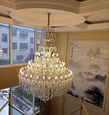 Oversized Luxury Traditional Gold/Chrome Candle Branch Crystal Chandelier for 2-story/Duplex Buildings - Zelno Lighting