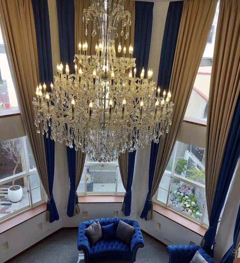 Oversized Luxury Traditional Gold/Chrome Candle Branch Crystal Chandelier for 2-story/Duplex Buildings - Zelno Lighting