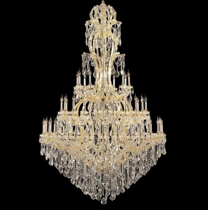 Oversized Luxury Traditional Gold/Chrome Candle Branch Crystal Chandelier for 2-story/Duplex Buildings - Zelno Lighting