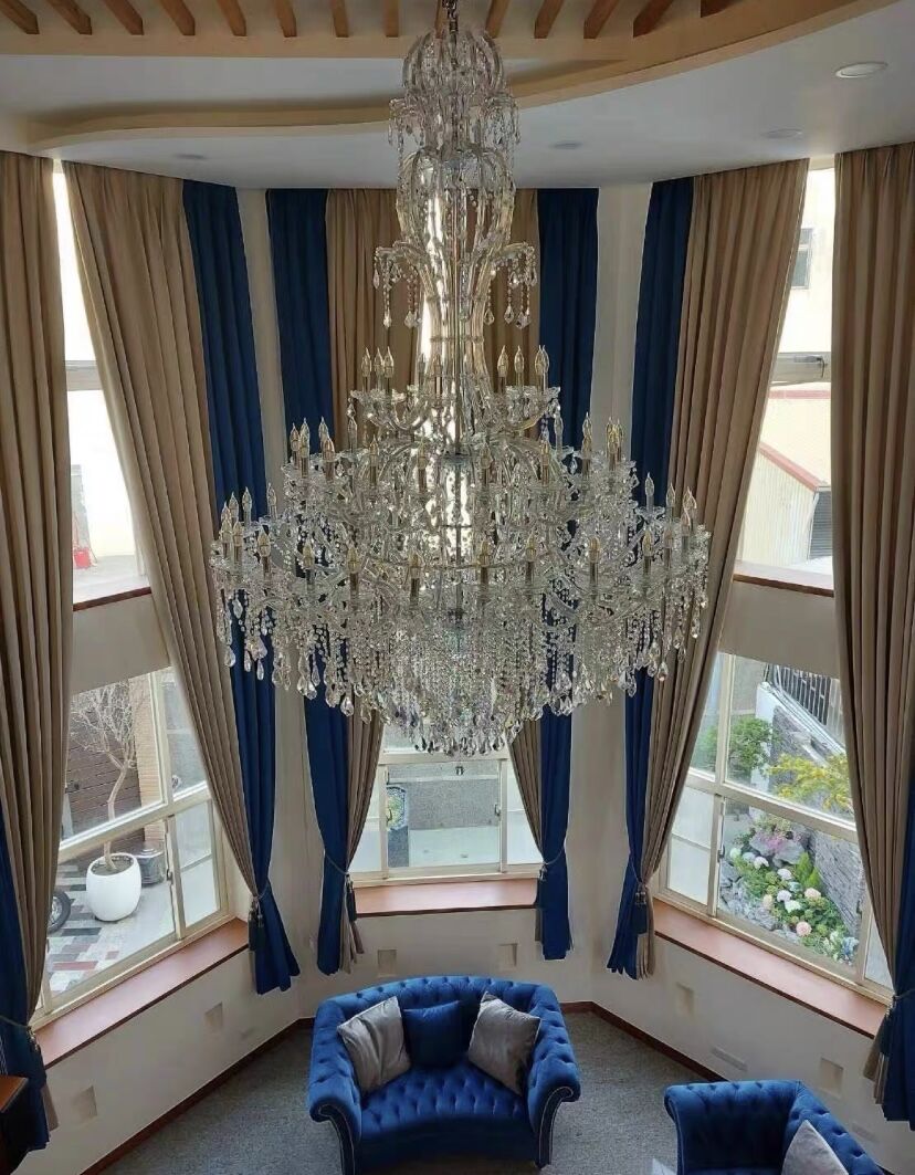 Oversized Luxury Traditional Gold/Chrome Candle Branch Crystal Chandelier for 2-story/Duplex Buildings - Zelno Lighting