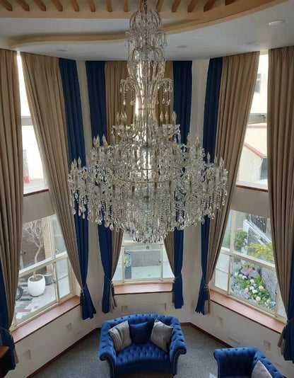 Oversized Luxury Traditional Gold/Chrome Candle Branch Crystal Chandelier for 2-story/Duplex Buildings - Zelno Lighting