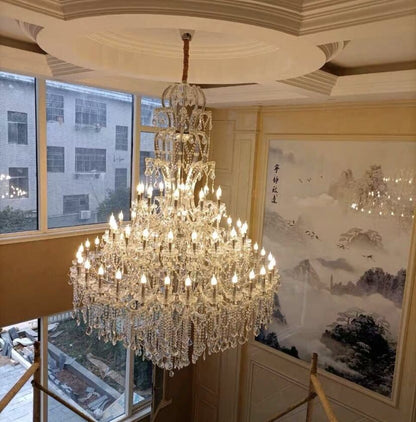 Oversized Luxury Traditional Gold/Chrome Candle Branch Crystal Chandelier for 2-story/Duplex Buildings - Zelno Lighting