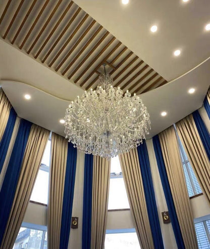 Oversized Luxury Traditional Gold/Chrome Candle Branch Crystal Chandelier for 2-story/Duplex Buildings - Zelno Lighting