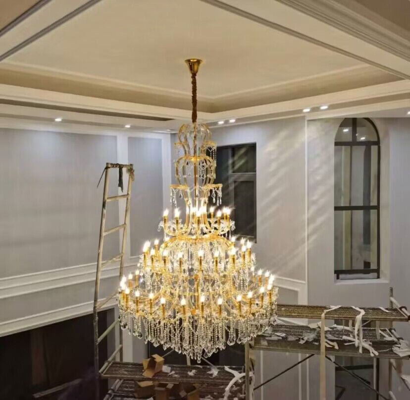 Oversized Luxury Traditional Gold/Chrome Candle Branch Crystal Chandelier for 2-story/Duplex Buildings - Zelno Lighting