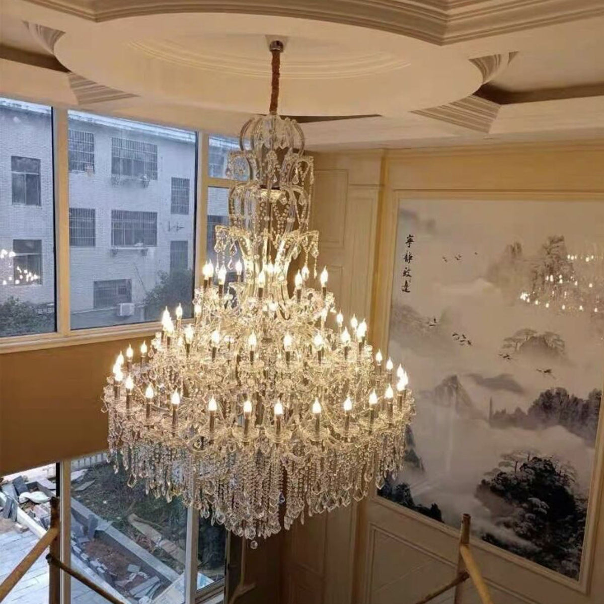 Oversized Luxury Traditional Gold/Chrome Candle Branch Crystal Chandelier for 2-story/Duplex Buildings - Zelno Lighting
