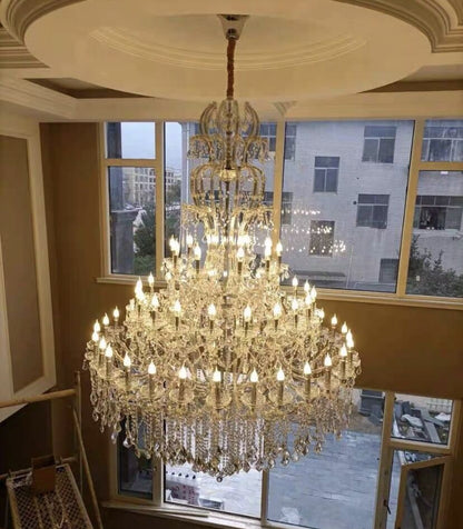 Oversized Luxury Traditional Gold/Chrome Candle Branch Crystal Chandelier for 2-story/Duplex Buildings - Zelno Lighting