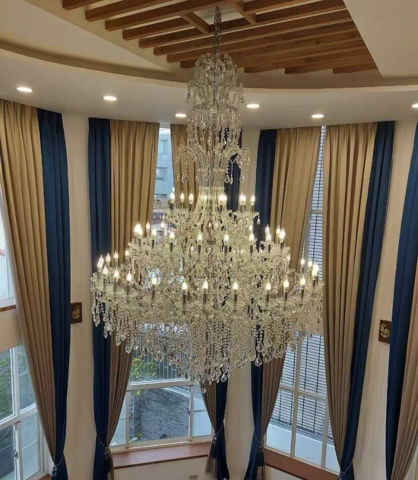 Oversized Luxury Traditional Gold/Chrome Candle Branch Crystal Chandelier for 2-story/Duplex Buildings - Zelno Lighting