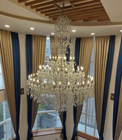Oversized Luxury Traditional Gold/Chrome Candle Branch Crystal Chandelier for 2-story/Duplex Buildings - Zelno Lighting