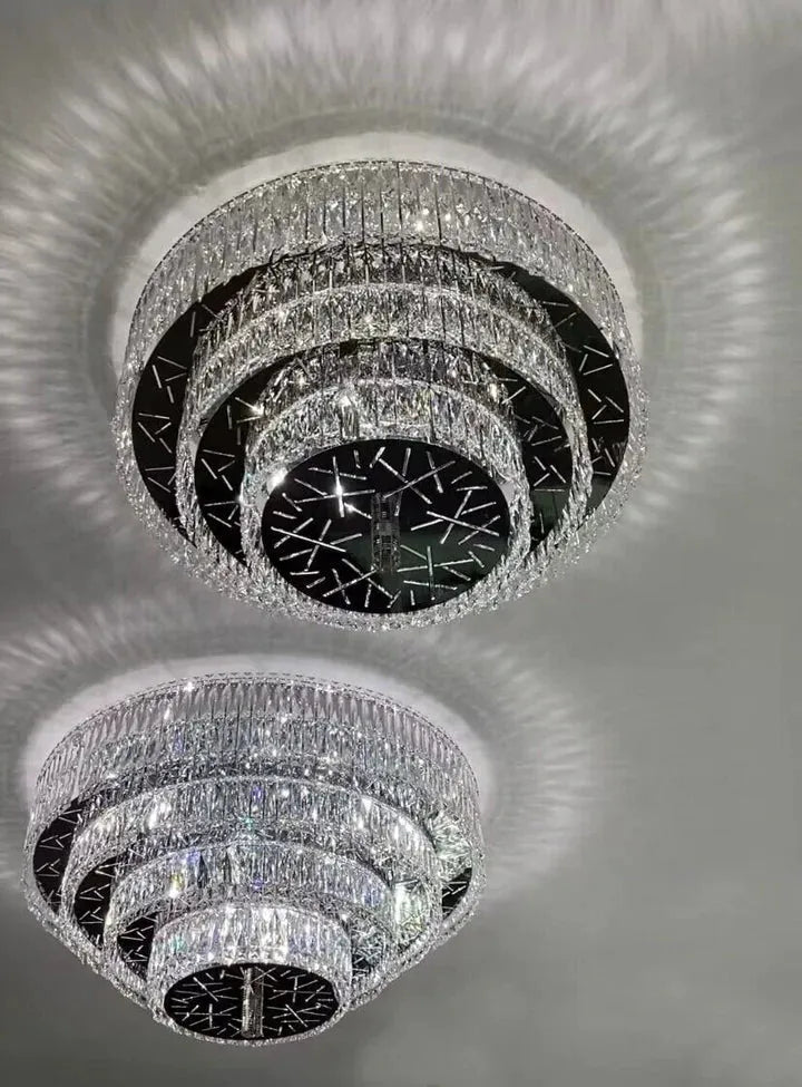Oversized Modern Creative Flush Mount Round Multi-layers Crystal Pendant Chandelier for Living/Dining Room/Hallway - Zelno Lighting