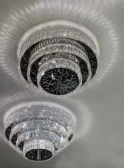 Oversized Modern Creative Flush Mount Round Multi-layers Crystal Pendant Chandelier for Living/Dining Room/Hallway - Zelno Lighting