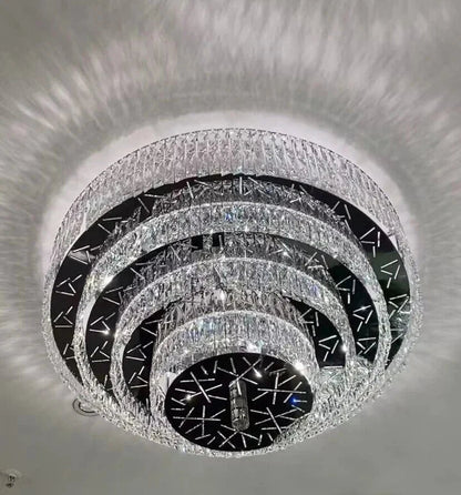 Oversized Modern Creative Flush Mount Round Multi-layers Crystal Pendant Chandelier for Living/Dining Room/Hallway - Zelno Lighting