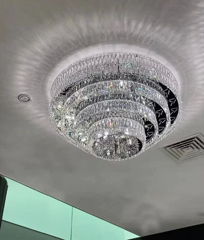Oversized Modern Creative Flush Mount Round Multi-layers Crystal Pendant Chandelier for Living/Dining Room/Hallway - Zelno Lighting