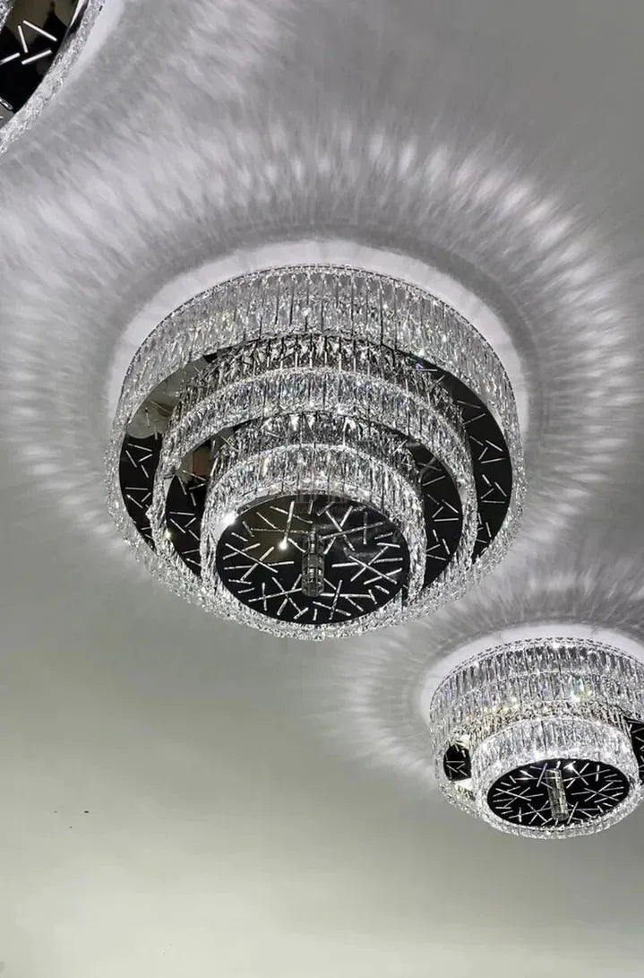 Oversized Modern Creative Flush Mount Round Multi-layers Crystal Pendant Chandelier for Living/Dining Room/Hallway - Zelno Lighting