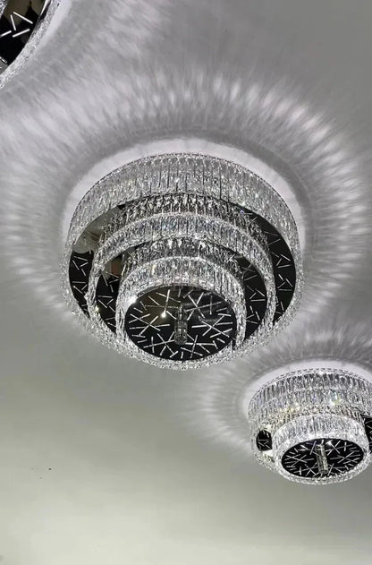 Oversized Modern Creative Flush Mount Round Multi-layers Crystal Pendant Chandelier for Living/Dining Room/Hallway - Zelno Lighting