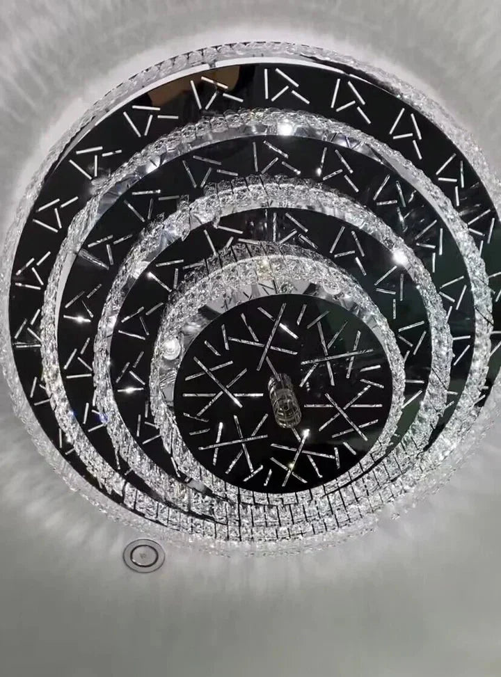 Oversized Modern Creative Flush Mount Round Multi-layers Crystal Pendant Chandelier for Living/Dining Room/Hallway - Zelno Lighting