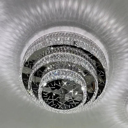 Oversized Modern Creative Flush Mount Round Multi-layers Crystal Pendant Chandelier for Living/Dining Room/Hallway - Zelno Lighting