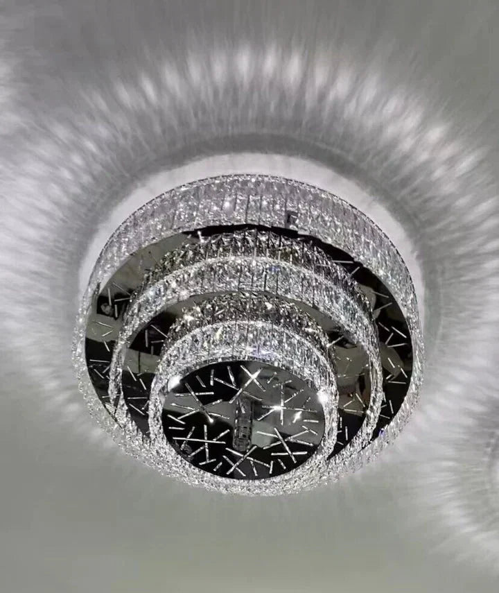 Oversized Modern Creative Flush Mount Round Multi-layers Crystal Pendant Chandelier for Living/Dining Room/Hallway - Zelno Lighting