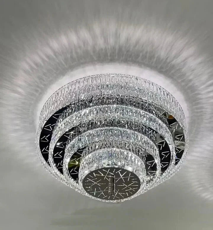 Oversized Modern Creative Flush Mount Round Multi-layers Crystal Pendant Chandelier for Living/Dining Room/Hallway - Zelno Lighting