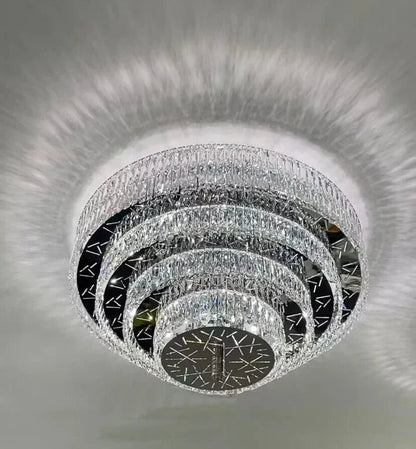 Oversized Modern Creative Flush Mount Round Multi-layers Crystal Pendant Chandelier for Living/Dining Room/Hallway - Zelno Lighting