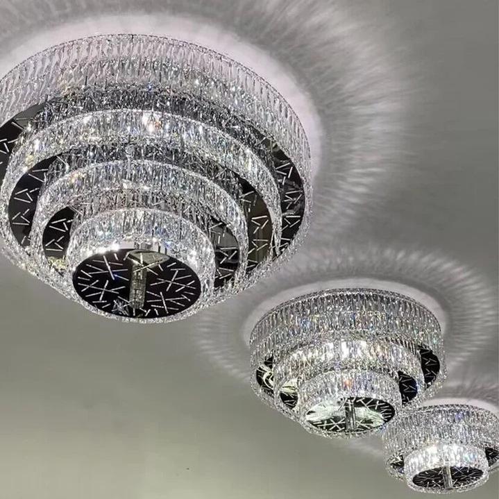 Oversized Modern Creative Flush Mount Round Multi-layers Crystal Pendant Chandelier for Living/Dining Room/Hallway - Zelno Lighting