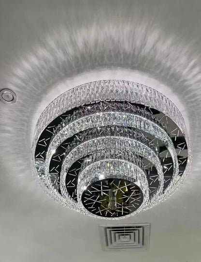 Oversized Modern Creative Flush Mount Round Multi-layers Crystal Pendant Chandelier for Living/Dining Room/Hallway - Zelno Lighting