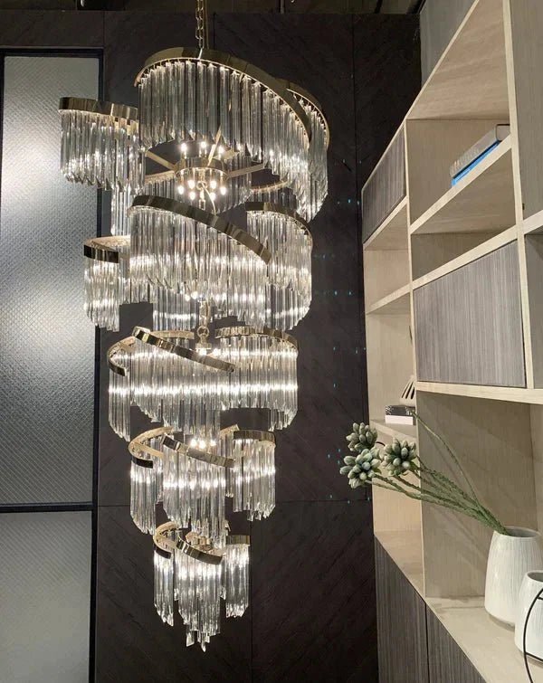 Oversized Modern Designer Creative Multi-tiered Luxury Spiral Crystal Chandelier For High-ceiling Foyer/Entryway/Hallway - Zelno Lighting