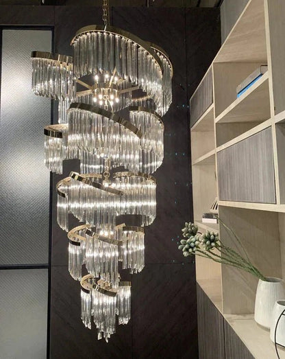 Oversized Modern Designer Creative Multi-tiered Luxury Spiral Crystal Chandelier For High-ceiling Foyer/Entryway/Hallway - Zelno Lighting